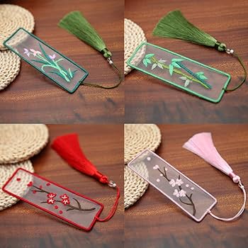 Amazon.co.jp: XINSHUN 刺繍しおり かわいいパターン 透明オーガンザ